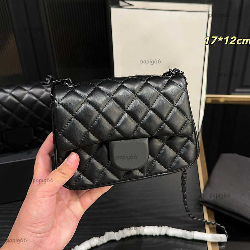 Women Designer All Black Leather Mini Classic Flap Bag 17/19cm Quilted Diamond Black Buckle Hardware Matelasse Chain Stylish Shoulder Handbag Crossbody Key Pouch