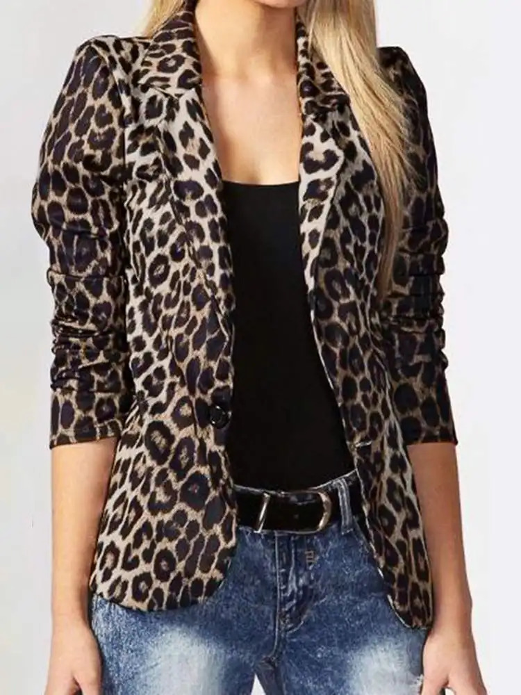 ZANZEA Women OL Blazer Fashion Ladies Office Suits Button Up Outwears Oversized Spring Summer Female Leopard Lapel Coats 240407