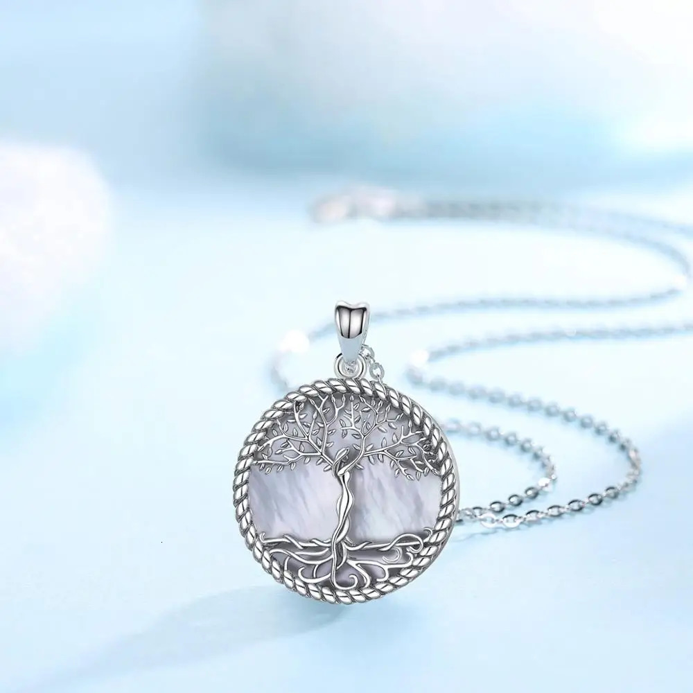 EUDORA 925 Sterling Silver Tree of Life Pendant Tree Leaf Goddess Mother of Pearl Necklace Vintage Jewelry with Box D475MB 240412