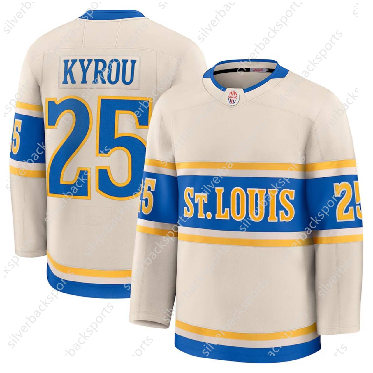 Cream Kyrou Robert Thomas Schenn Neighbours Parayko Demitra Hockey Jersey Faulk Pavel Buchnevich Binnington 98 Bedard 17 Foligno 71 Hall 4 Jones Kane 