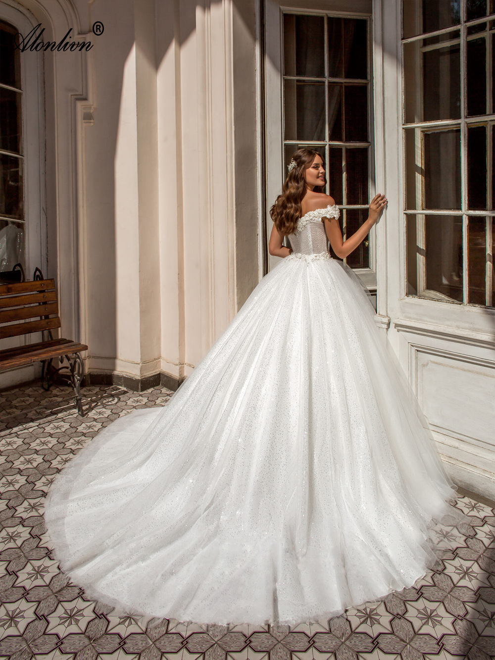 Sparkly Bling Lace Ball Gown Wedding Dress Off Shoulder short Sleeves princess Bridal Gowns 2024 With Beading Pearls Flowers