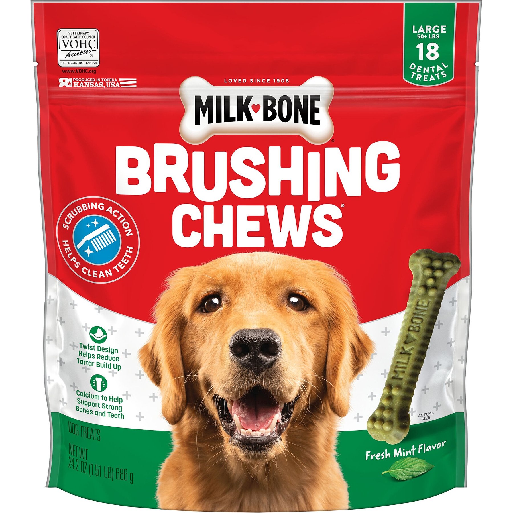Milk-Bone Fresh Breath Brushing Chews Daily Dental Large Dog Treats