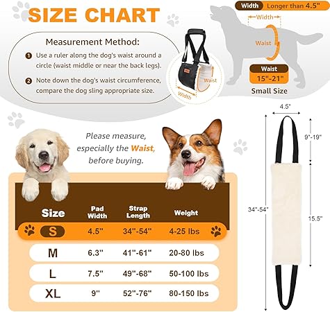4-150 lbs Adjustable Dog Sling Large Lift Rehab Harness for Weak Rear Legs, Soft Hind Leg Support Helps Senior, Injured, Disabled and After ACL Surger