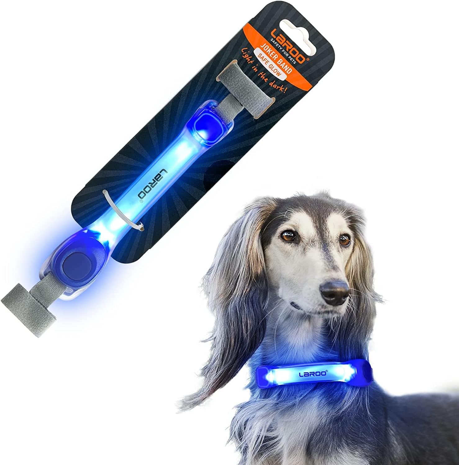 LaRoo Light Up with Nylon Stickers, Universal Glowing Accessories for Leash Harness, Silicone Waterproof Dog LED Flashing Collar Night Outdoor Safety