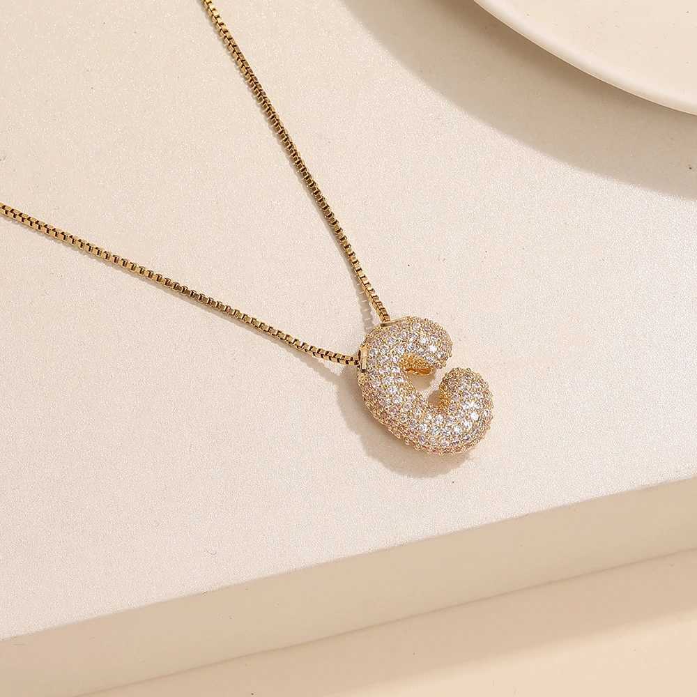 BenS Stainless Steel 26 Letter Womens Necklace Bubble Gold Plated Initial Letter Pendant Necklace Jewelry Wholesale N13 W241121