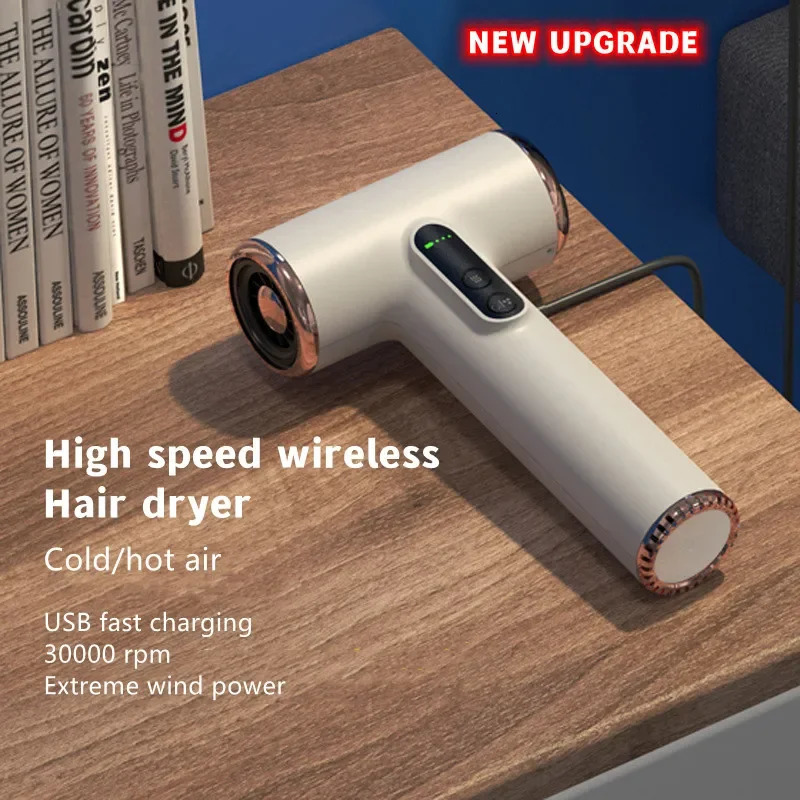 Portable wireless hair dryer with USB charging display screen suitable for dormitory/travel strong wind low noise level 3 241206
