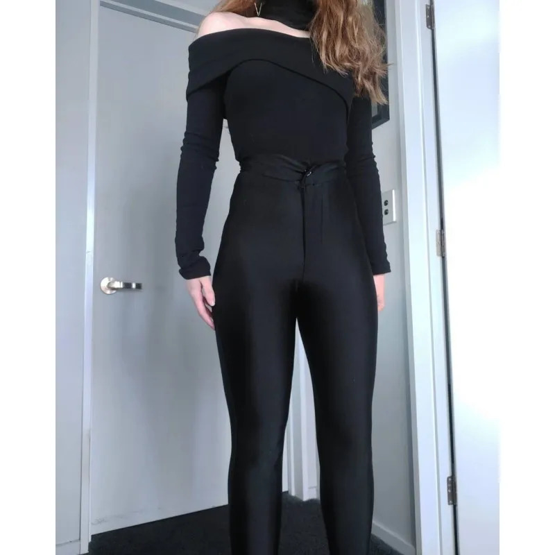High-Collar Hollow-Shoulder T-Shirt Women Fall Winter Long Sleeve Knitted Pullover Tops Chic Slim Fit Solid Color Tees 240422