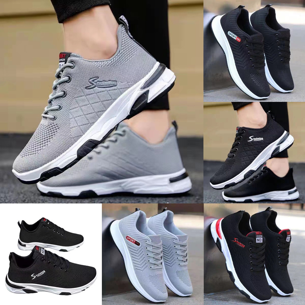 Casual Korean Men's Students Sneakers Soft Sole Lightweight Flyweave Running Cloth Shoes Black