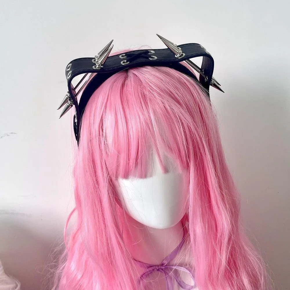 Y2K Women Girl Lolita Punk Rivets Leather Hair hoop KC headband Harajuku Gothic Ladies Hip hop punk Hairbands Hair Accessories 241122