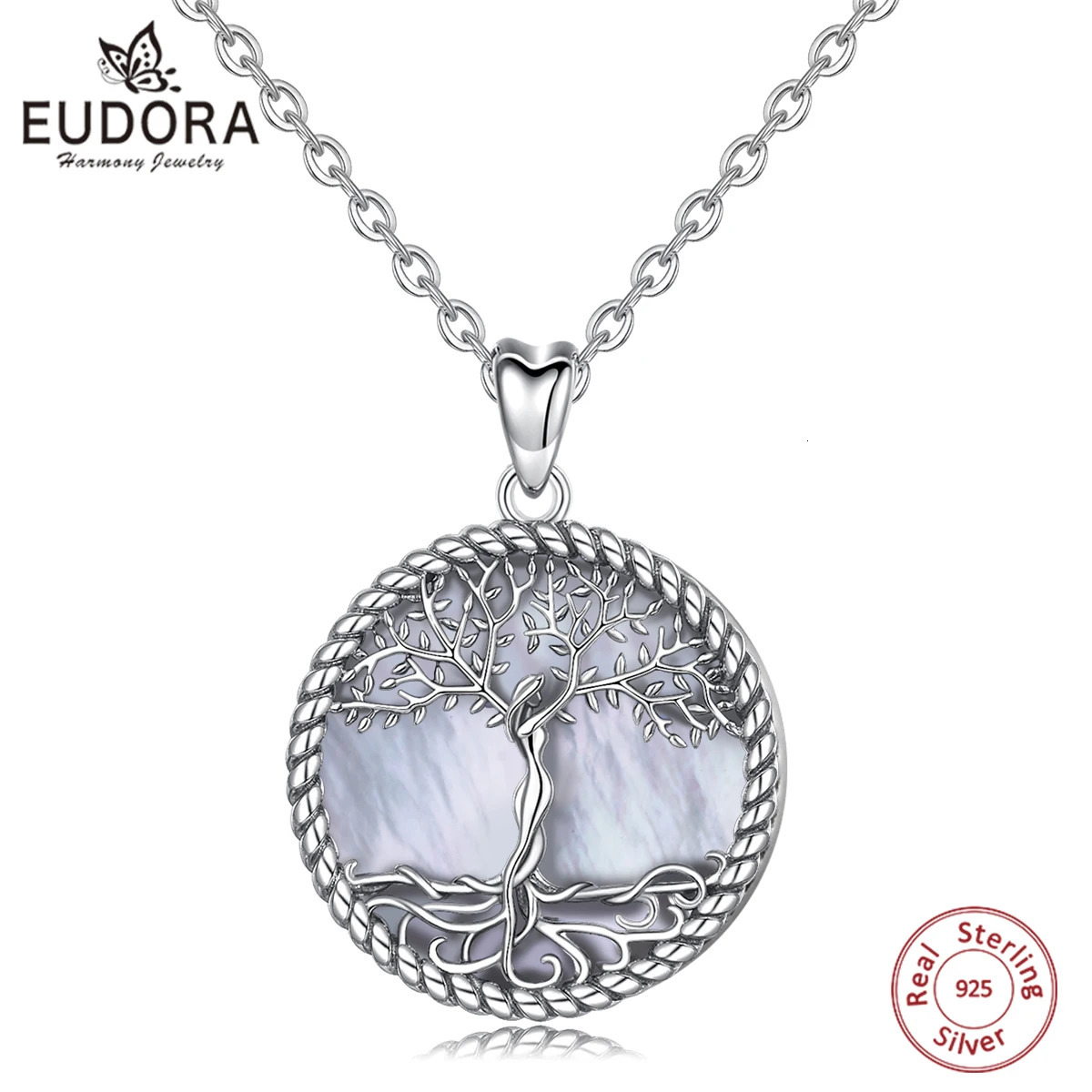EUDORA 925 Sterling Silver Tree of Life Pendant Tree Leaf Goddess Mother of Pearl Necklace Vintage Jewelry with Box D475MB 240412