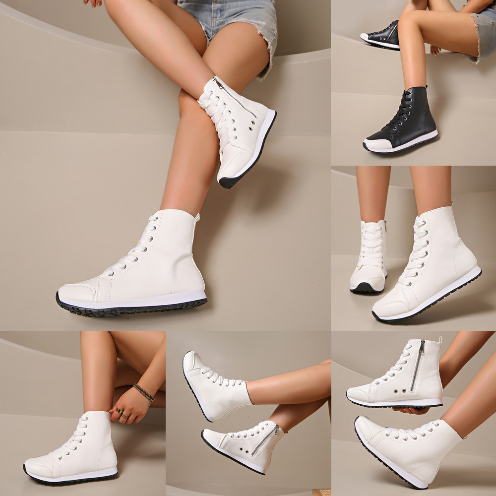 For Women Boots Fashion White Black Ankle Boot Short Booties Winter Female Ladies Girls Zipper Shoes ies