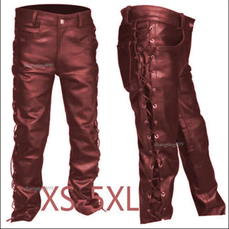 Mens Pants Lace Up Leather Pants Motorcycle Punk Black Pants for Men Fashion Winter Big and Tall Mens Clothing Pantalon Homme Trousers 230906