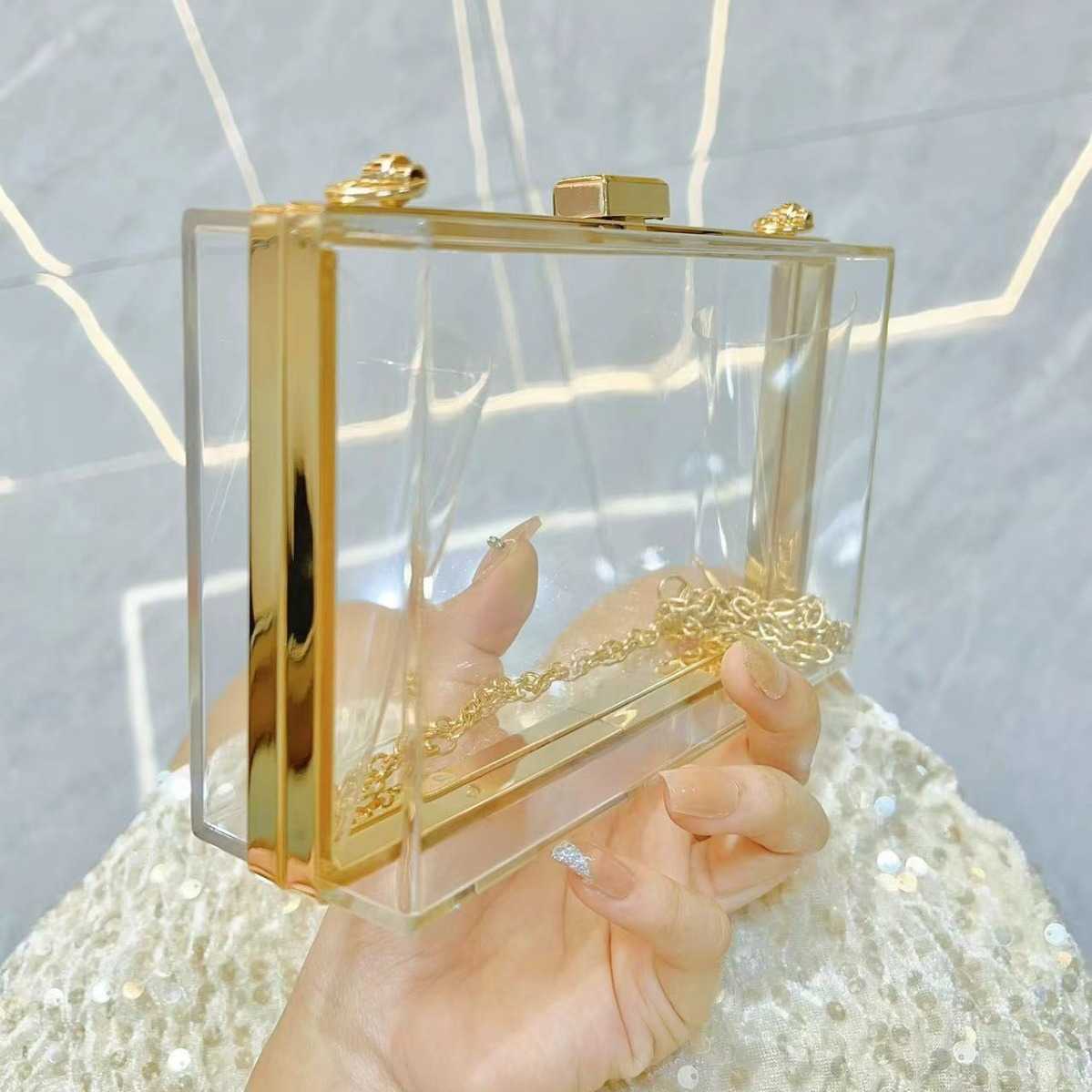 new acrylic transparent bag small square box bag single shoulder diagonal chain bag dinner bag womens bag jelly bag