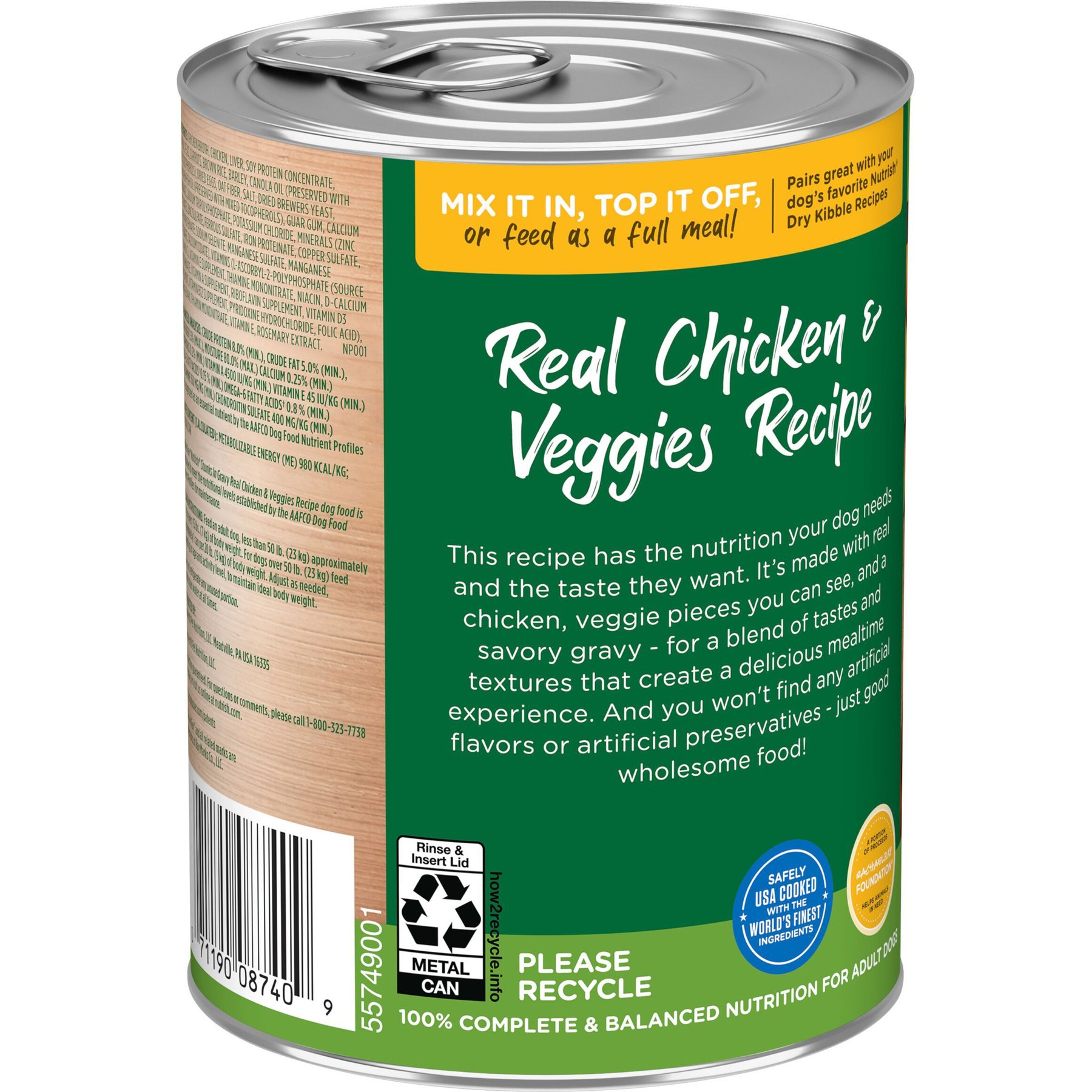 Rachael Ray Nutrish Chunks in Gravy Real Chicken & Veggies Dog Wet Food, 13-oz can, 12 count
