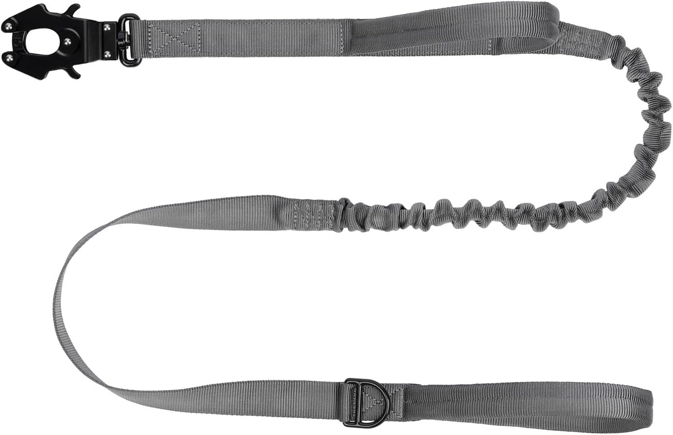 ICEFANG Tactical Dog Leash,K9 Training Walking Bungee Lead with 2 Control Handle,Heavy Duty Quick Release Metal Clasp,Hands Free D-Ring for Medium Lar
