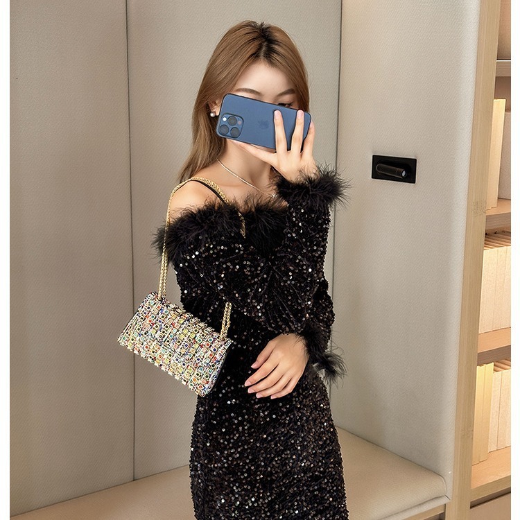 New Underarm Casual And Fashionable Rhinestone Small Niche Single Shoulder Bag, Crossbody Dinner Bag