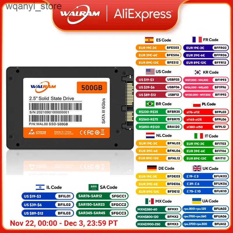 Hard Drives WALRAM SSD 240 GB 256GB 500GB 480GB 512GB 2.5 inch disk drive hd hdd 240GB solid state drive for Desktop Laptop Ssd drive disco L240910