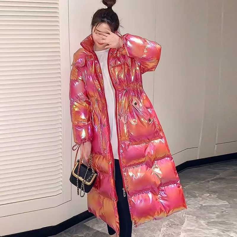 2024 New Winter Womens Down Jacket Bright Face Light Color Non Washable Hoodie Covered with Kn Long Thick Mat Jacket W241122