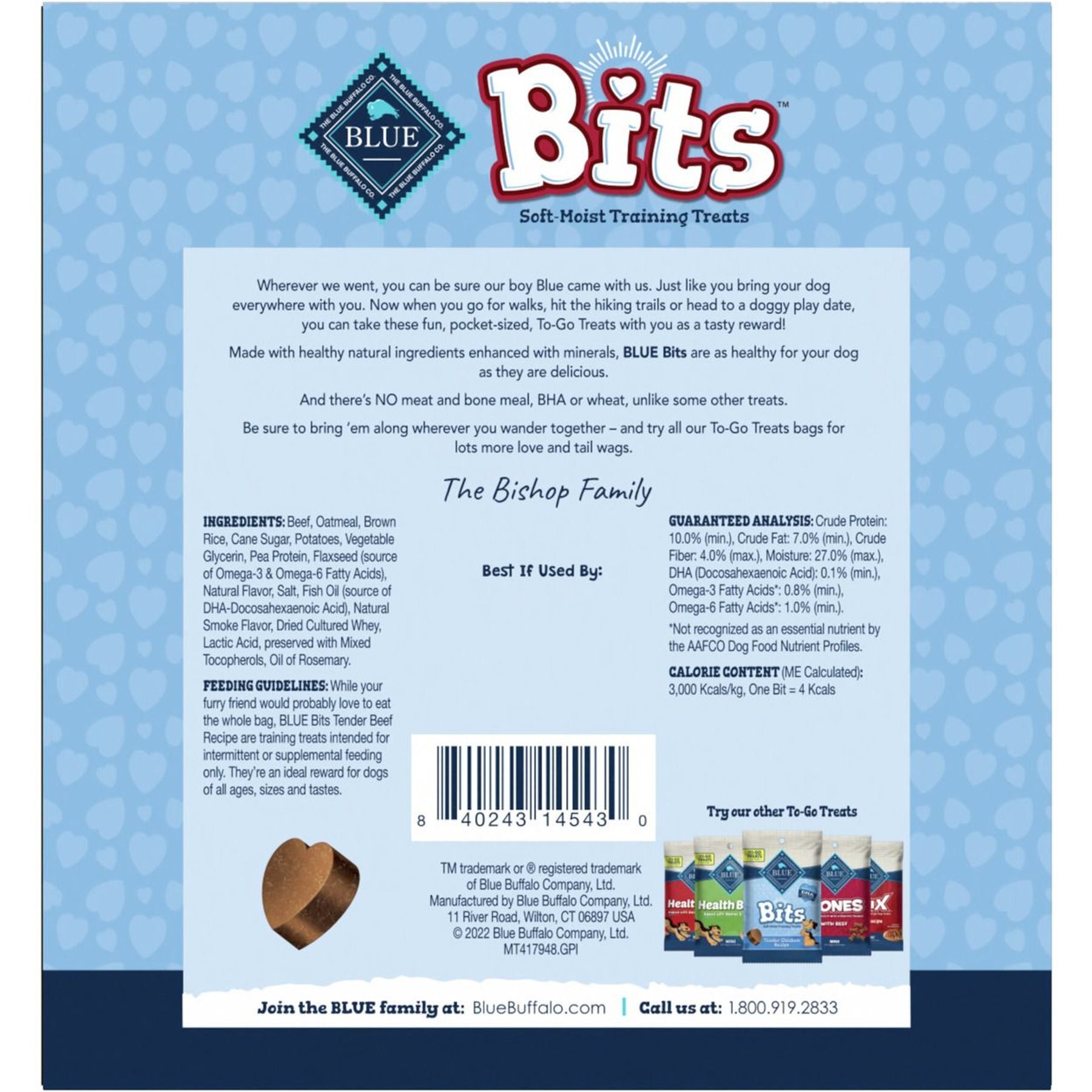Blue Buffalo To-Go Bits Tender Beef Recipe Dog Treats, 12 count