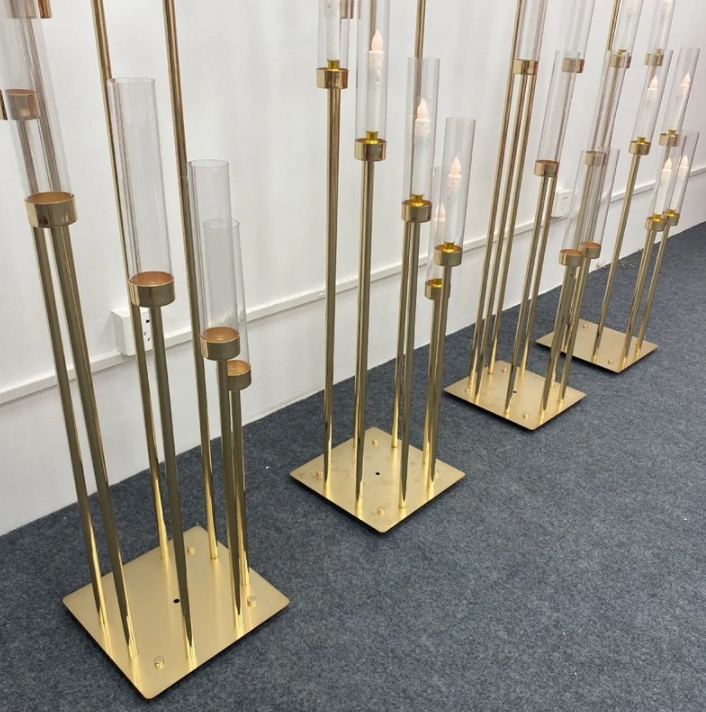 8 Heads Metal Candelabra Gold Holder Acrylic Wedding Table Centerpiece Candle Holders Candelabrum Decoration H260310