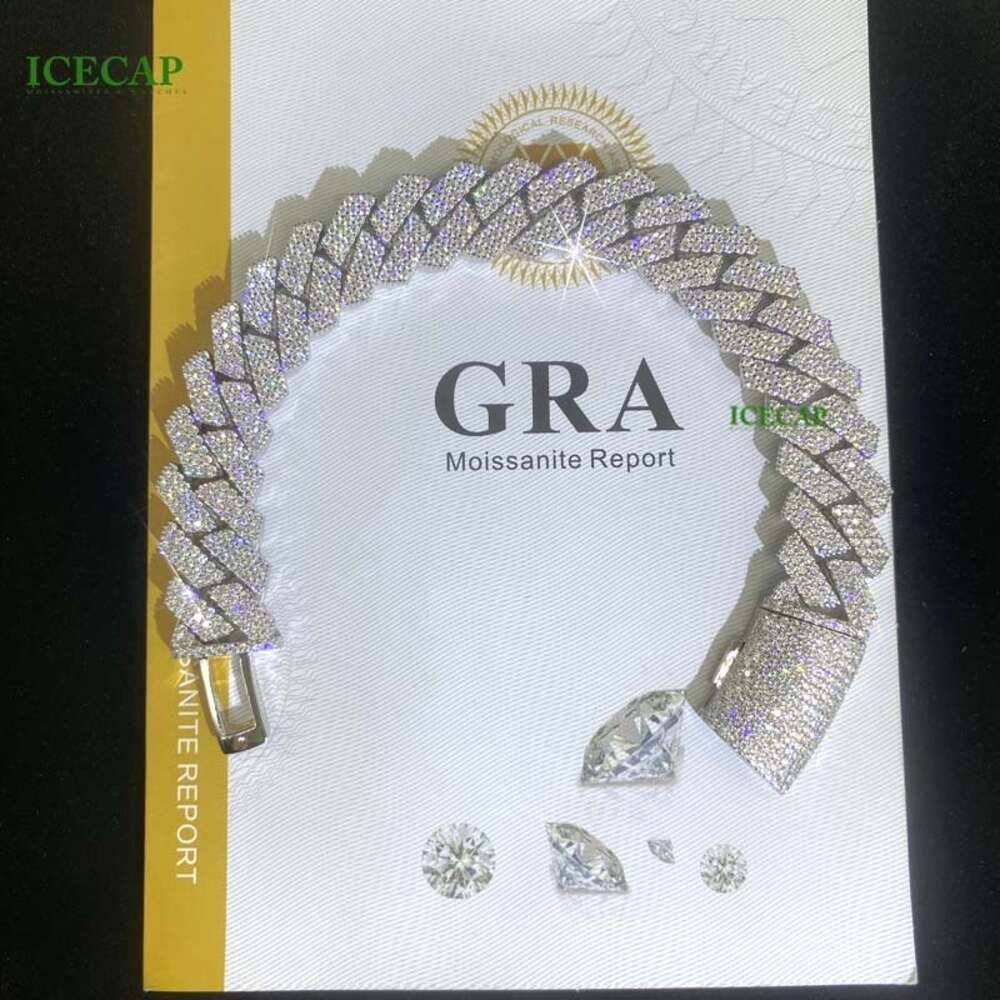 Bracelet White Gold Cuban k Chain Necklaces 10mm 3rows Vvs Moissanite Miami Pass Dia Test Sterg Sier