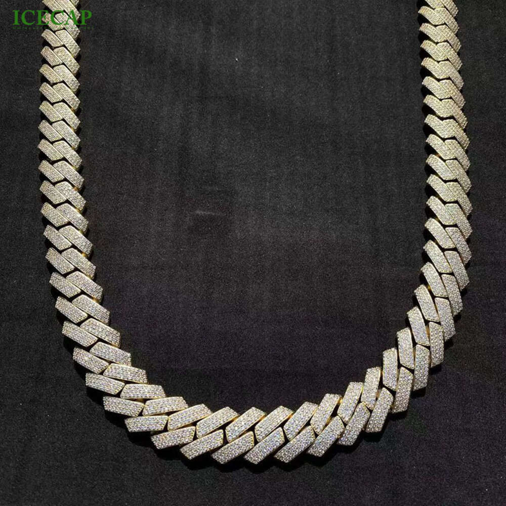 Custom High Quality Moissanite Link Gold Color Men Sier Necklace Hip Hop Cuban Chain