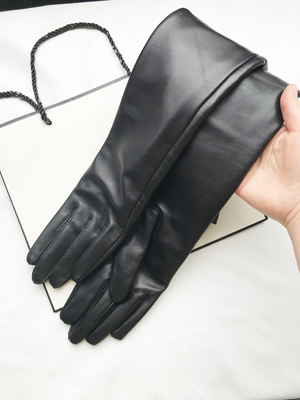 Men's Gloves Real Leather Extra Long Straight Style Sheepskin Winter Warm Cuff New Women's Long Glove Opera Men's elbow gloves