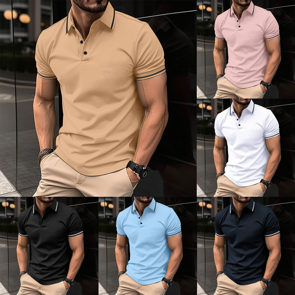 Casual T Polos Men's Shirts Solid Color Business Standing Collar New Trend Autumn Short Sleeves Shirts rend