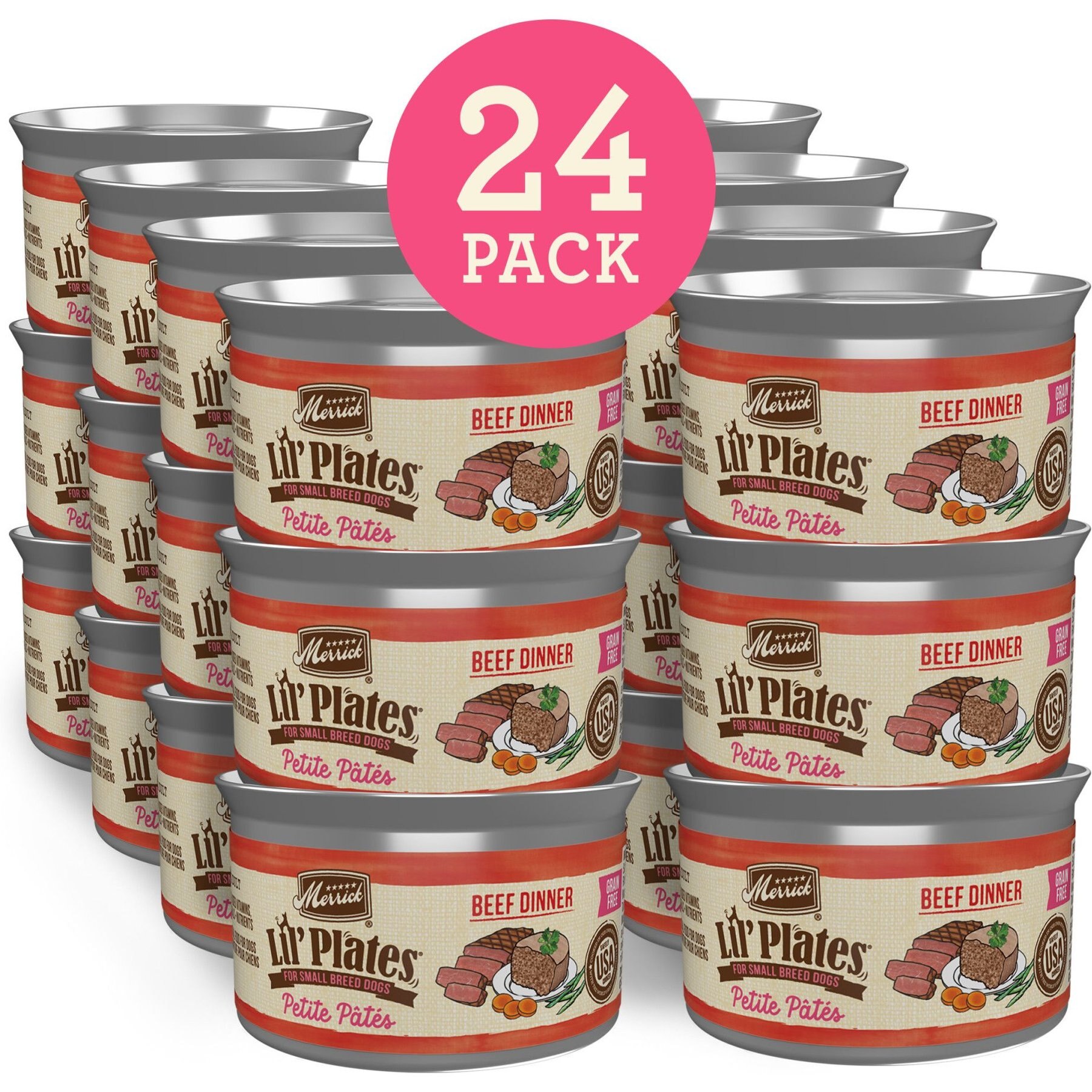 Merrick Lil Plates Petite Pates Adult Grain-Free Beef Dinner Wet Dog Food 3-oz can, case of 24