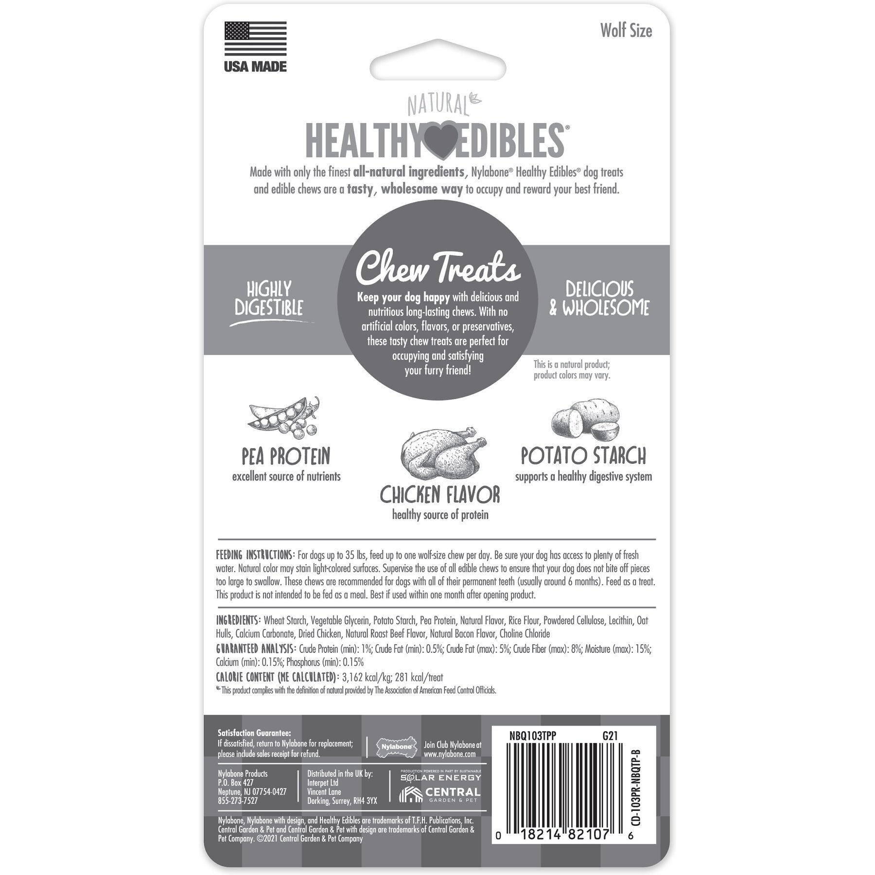 Nylabone Healthy Edibles Longer Lasting Chicken Flavor Dog Bone Treats