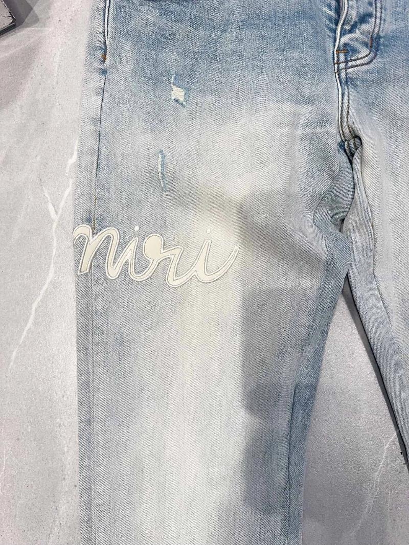 2025 S Fashion Designer Men S Jeans Bleaching Washed Light Blue Men Letter Patched Street Clothes Male S Low Rise Pencil Pants
