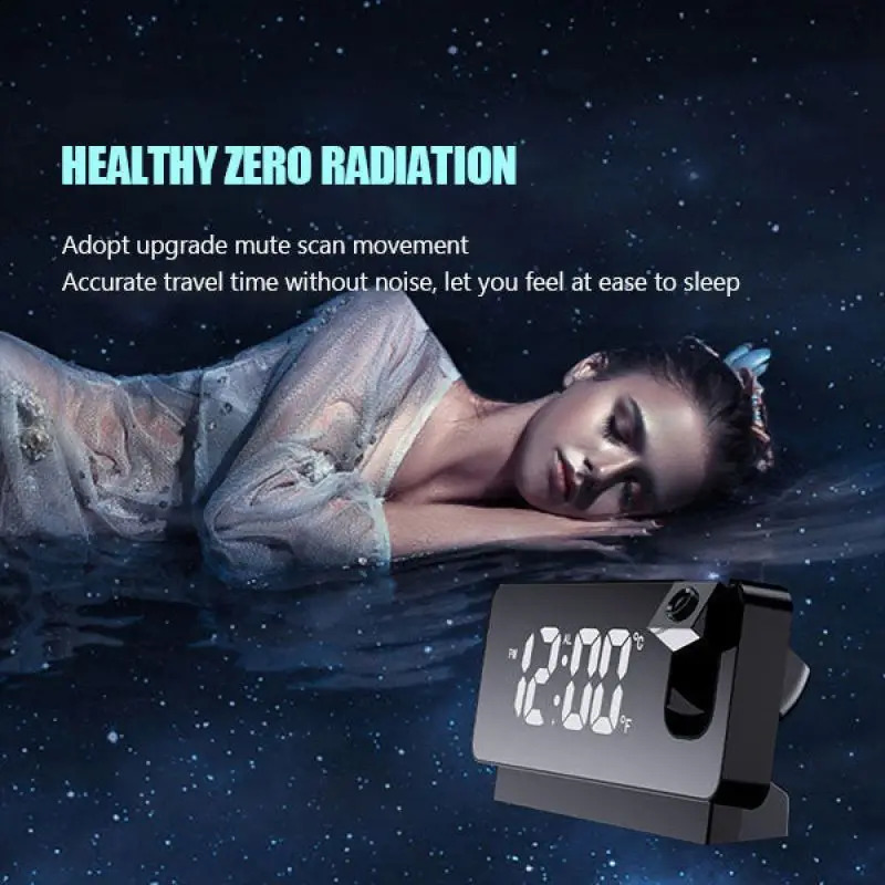 180° Arm Projection Digital Alarm Clock Temperature Humidity Night Mode Snooze Table 1224H USB Projector LED 241121
