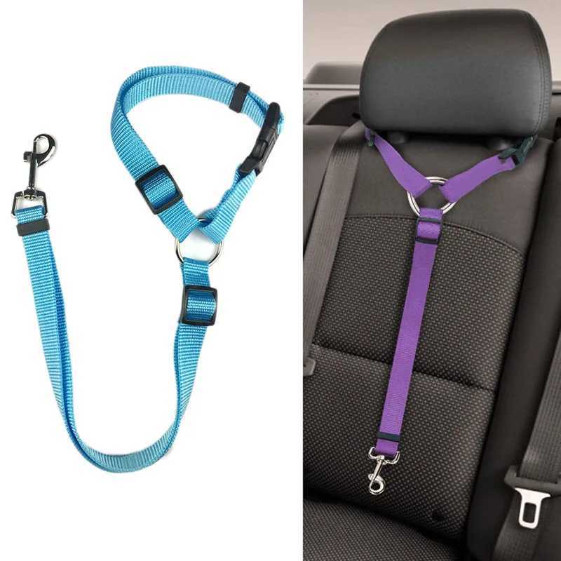 Nylon Safety Belt for Dogs Solid Color Pet Car Seat Belt Two-in-one Leash Adjustable Dog Harness Collar Products Pet AccessoriesXJ250218