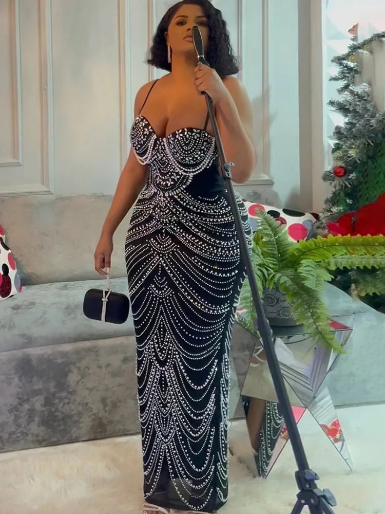 Beyprern Beautiful Gold Beaded Bodycon Evening Gown Sparkle Pearls Rhinestone Long Dresses Birthday Party Outfits Year Gowns 241122 - view 4