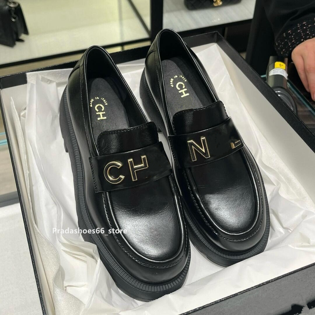 Paris Luxury designer Platform Shoes Loafers Women Cow Patent Leather Round Cross Tied Closure ShoesChannel Chunky Sole Ladies Casual Oxford Shoes torys ch