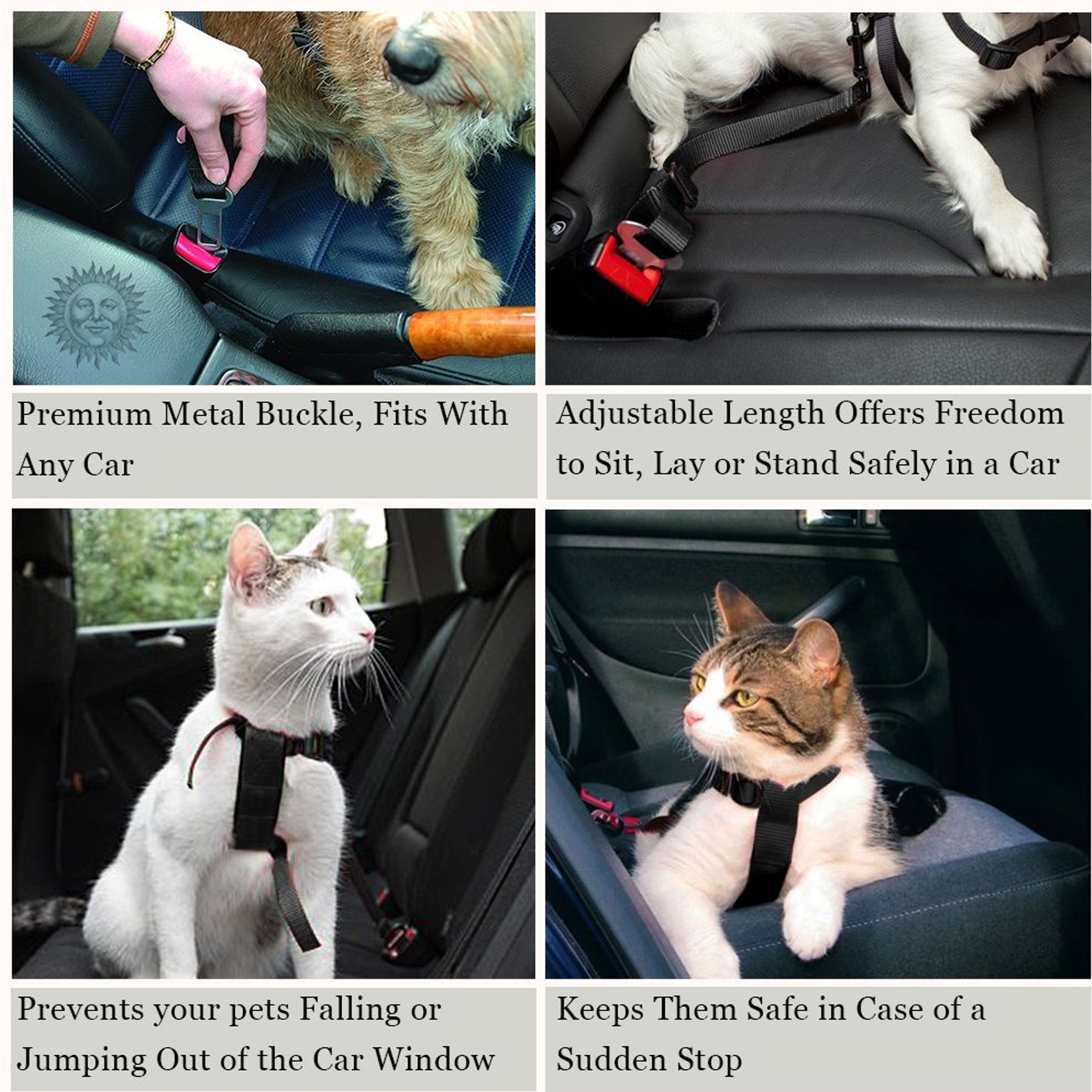 SunGrow Adjustable Safety Tether Dog & Cat Seat Belt Travel Accessories, 2 count