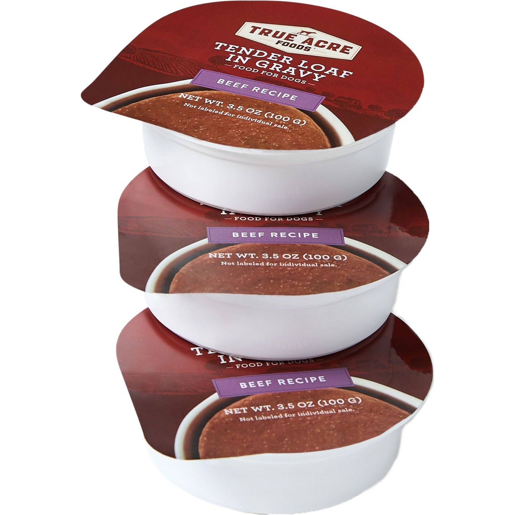 True Acre Foods Beef Recipe Tender Loaf in Gravy, Wet Dog Food, 3.5-oz cup, case of 12