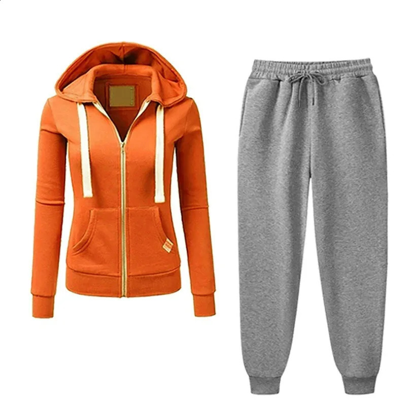 AutumnWinter Womens Korean Solid Color Zipper Hoodie Set Fashion Sportswear Top Drawstring Pocket Loose Casual Wear 251022