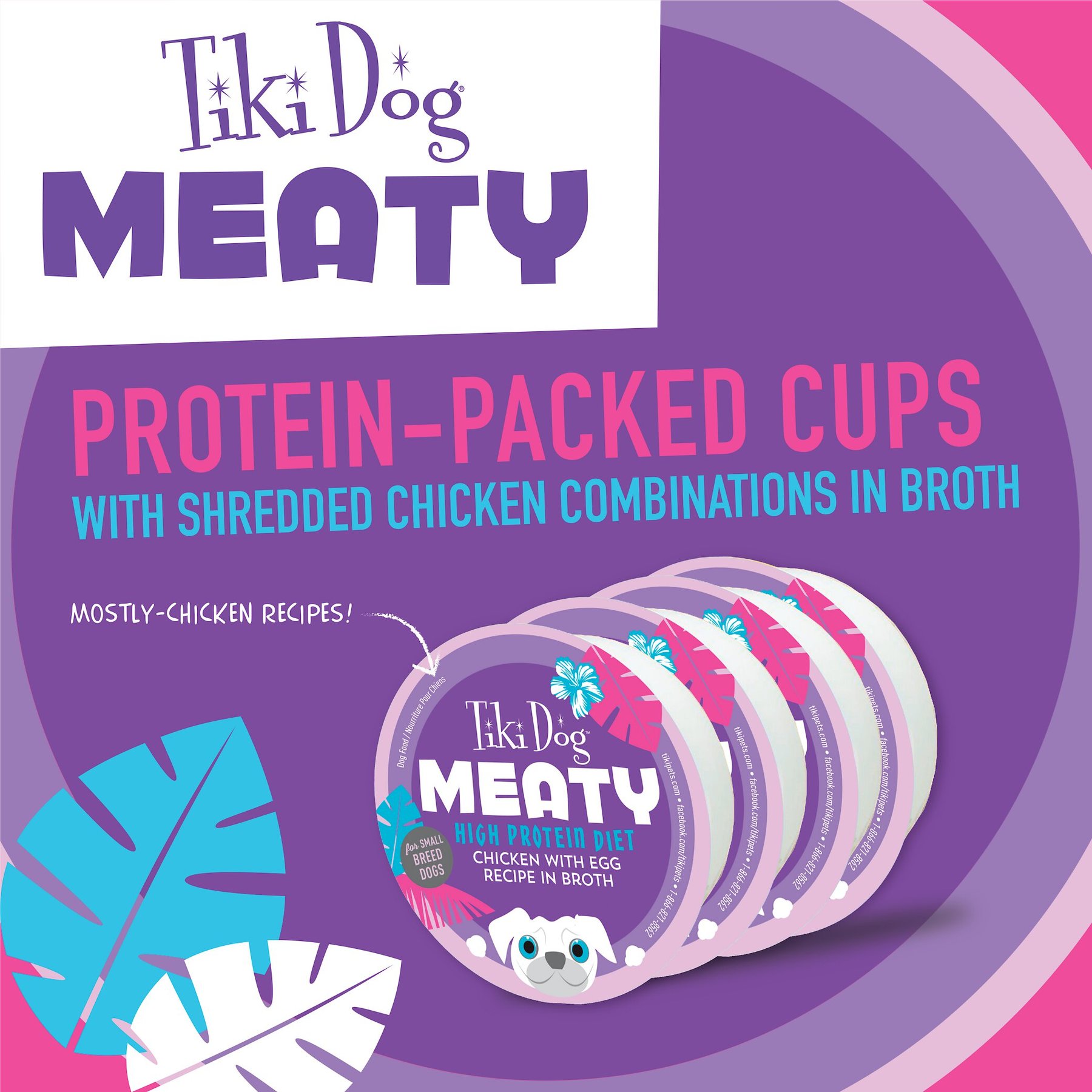 Tiki Dog Meaty High Protein Diet Chicken with Egg Recipe in Broth Grain-Free Wet Dog Food, 3-oz cup, case of 4