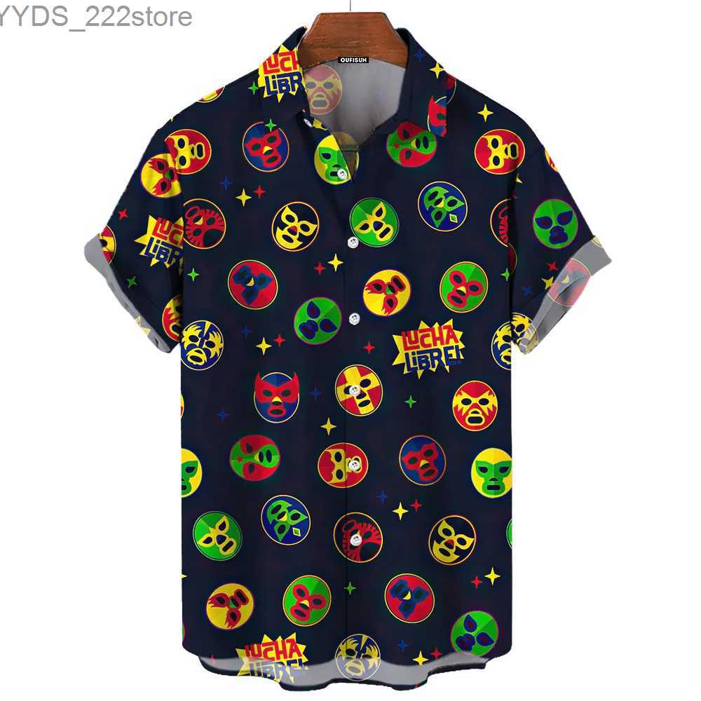 Men's Shirts Vintage mens 3D Mexican wrestling print high-quality mens clothing loose oversized short sleeves yq240422