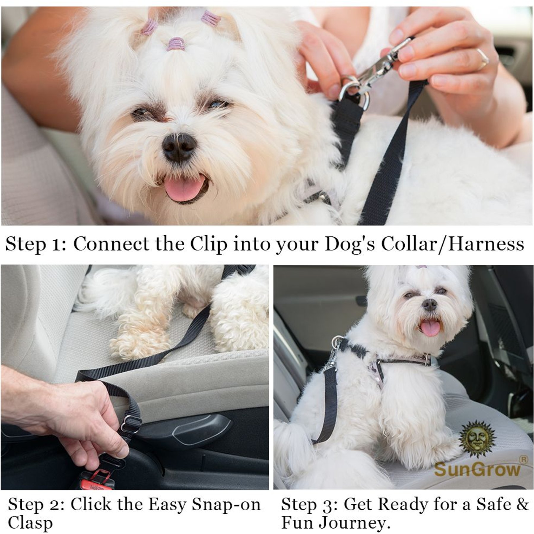 SunGrow Adjustable Safety Tether Dog & Cat Seat Belt Travel Accessories, 2 count