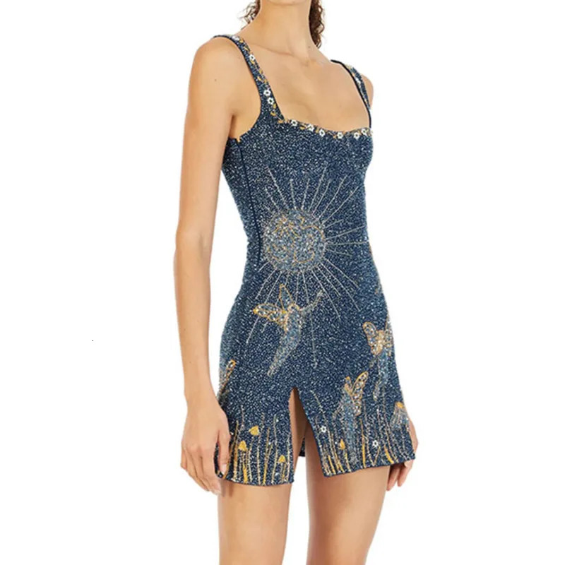 Sequins Printed Fashion Mini Dress Camisole Backless Sexy Short Dress Elegant Ladies Bodycon Dresses Womens Slit Party Dresses 241122