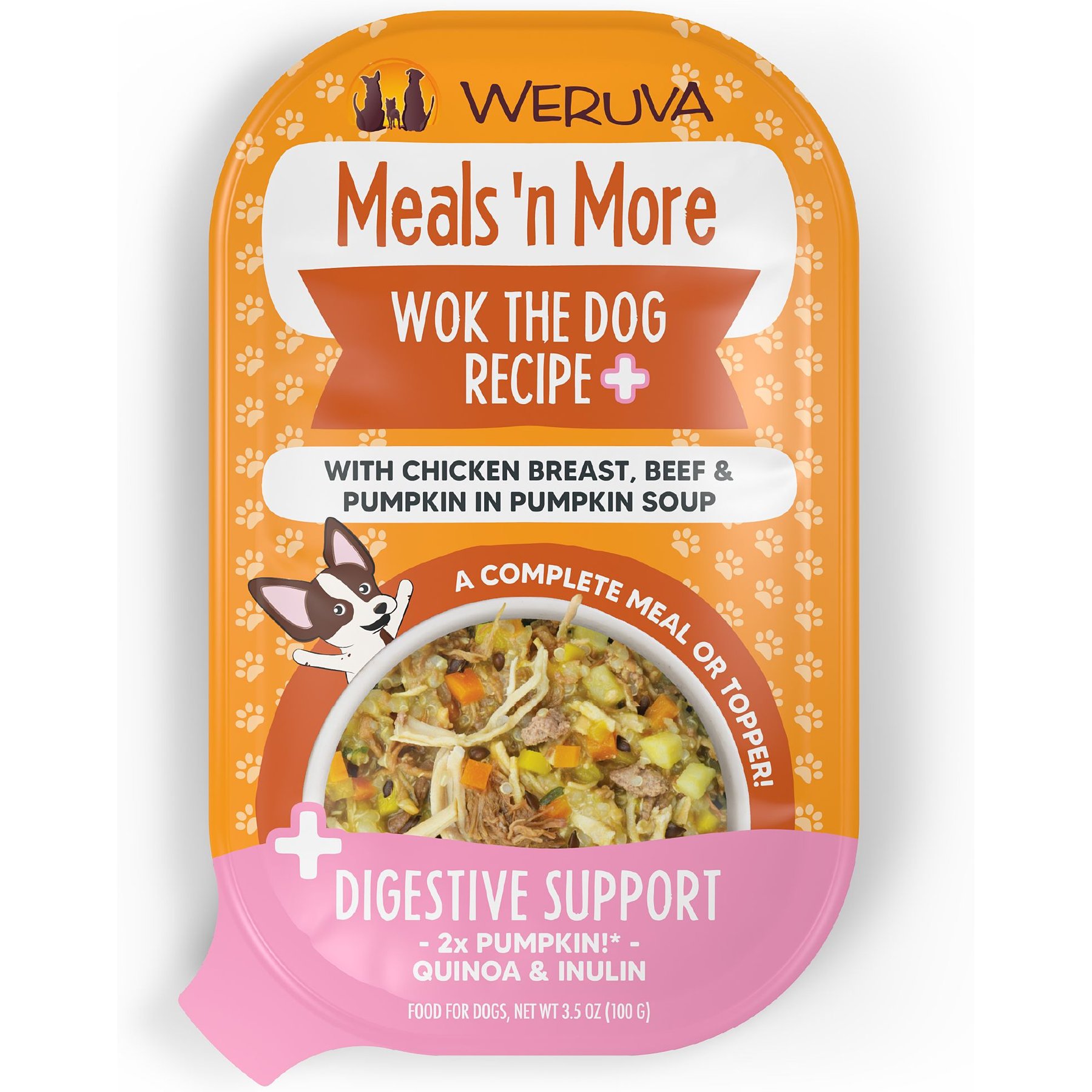 Weruva Meals 'n More Natural Wet Dog Food, Wok The Dog Plus Digestive Support, 3.5-oz cup, 12 count