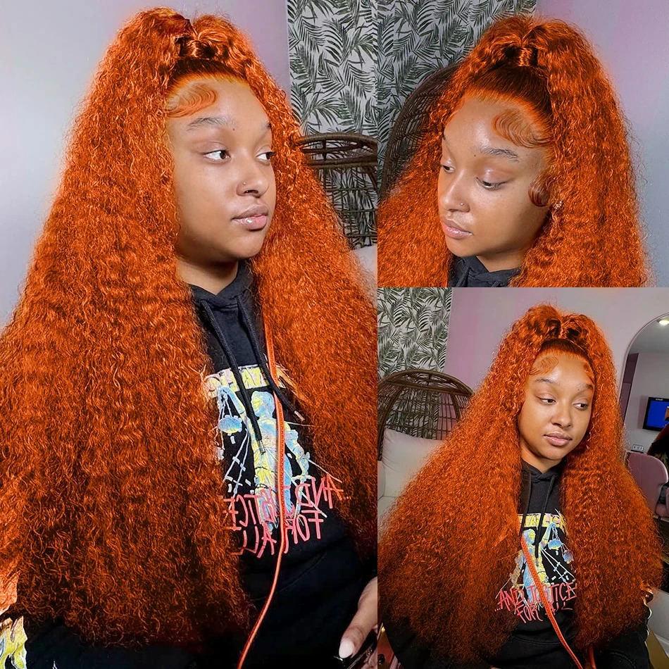 Colored Human Hair Wigs Orange Ginger 13x6 HD Transparent Deep Wave Lace Frontal Human Hair Wig Brazilian Lace Front Wigs 240408