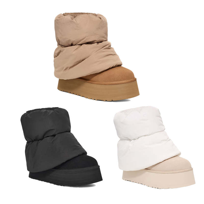 Classic Mini Dipper Puffer Snow Boot Designer Womens Winter Platform Ultra Mini Boots Australia Fluffy Fur Booties Genuine Leather Ankle Thick Bottoms Shoes