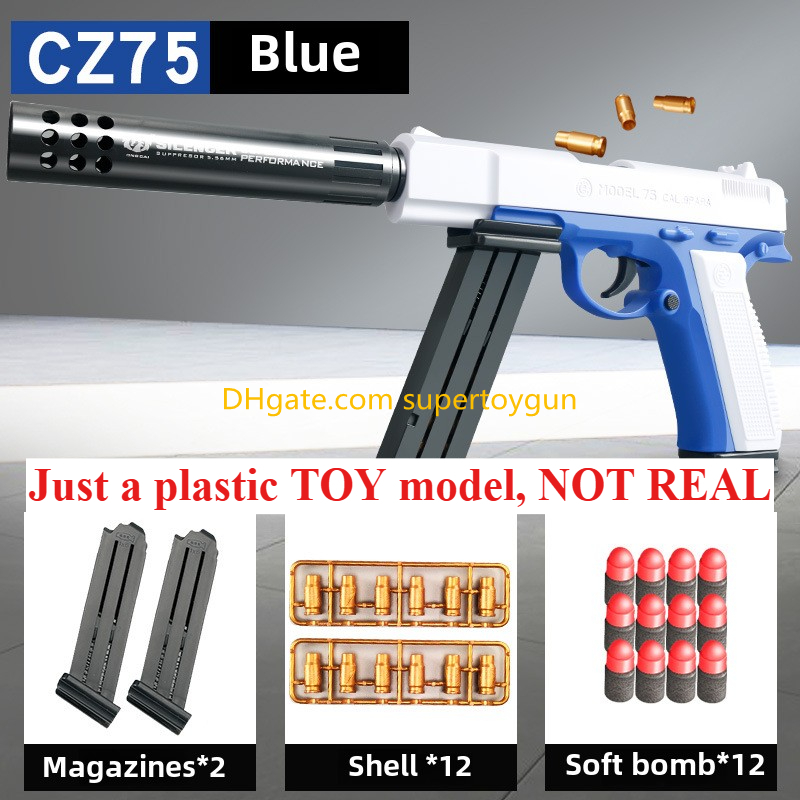 CZ75 Gun Toy Soft Bullet Shell Ejection Manual Toy Gun Blaster Pistol Handgun Shooting Model For Adults Children Outdoor Games