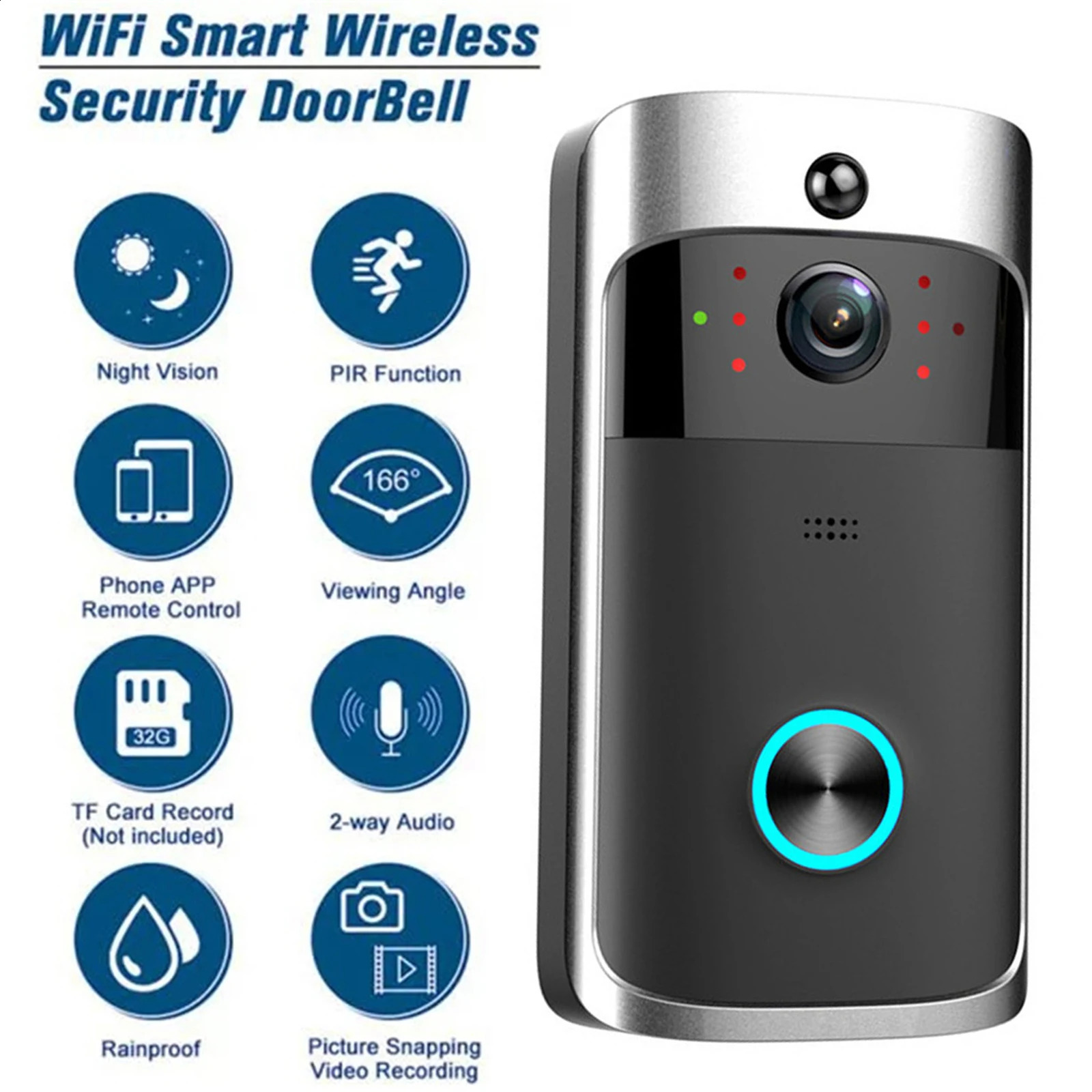 Video doorbell camera 720P high-definition WIFI doorbell camera used as a security motion detector for apartment doorbell ring security cameras 241121