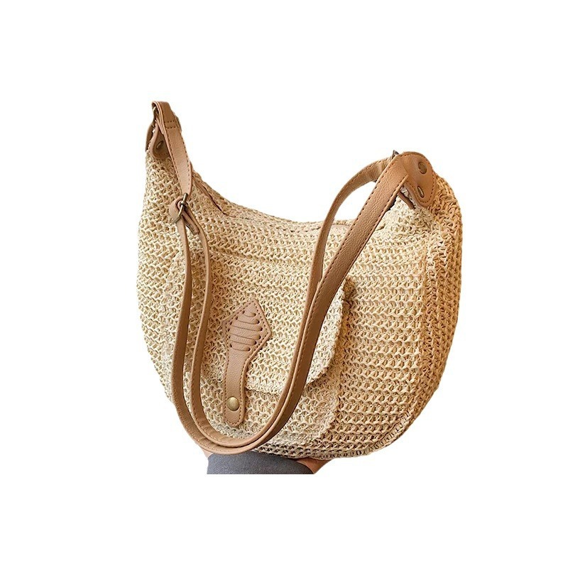 New Ins leisure simple and fashionable grass single shoulder trend paper rope saddle woven beach bag for women slanted casual bag designer women s bag