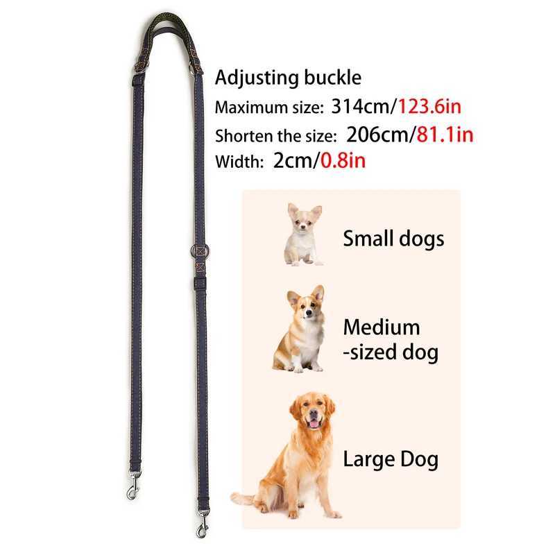 Multifunctional Jean Cloth Dog Leash Adjustable Length Free Hands Double Heads Leash for Small Medium Large Dogs Walking RunningXJ250218
