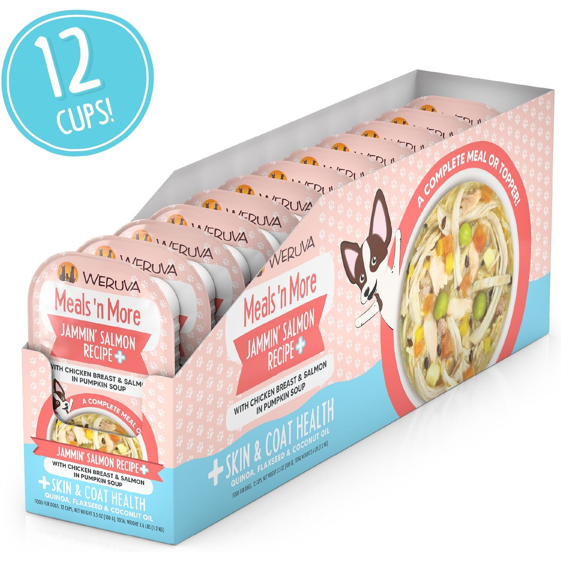 Weruva Meals 'n More Natural Wet Dog Food, Jammin' Salmon Plus Skin & Coat Health, 3.5-oz cup, 12 count